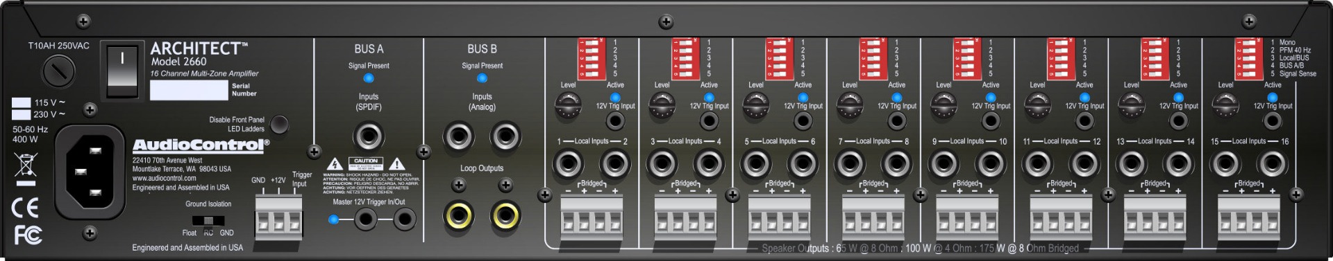 AudioControl 8611283 Architect-2660 16-Channel 2U Multi-Zone Power Amplifier