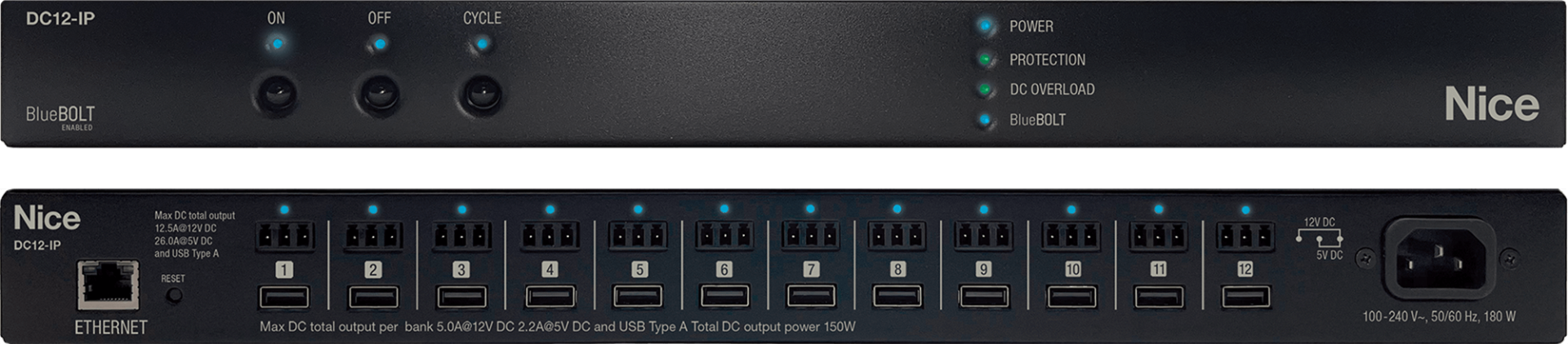 Nice DC12-IP Smart DC Power Manager, 12x Controllable 5V, 12V or USB Outlets