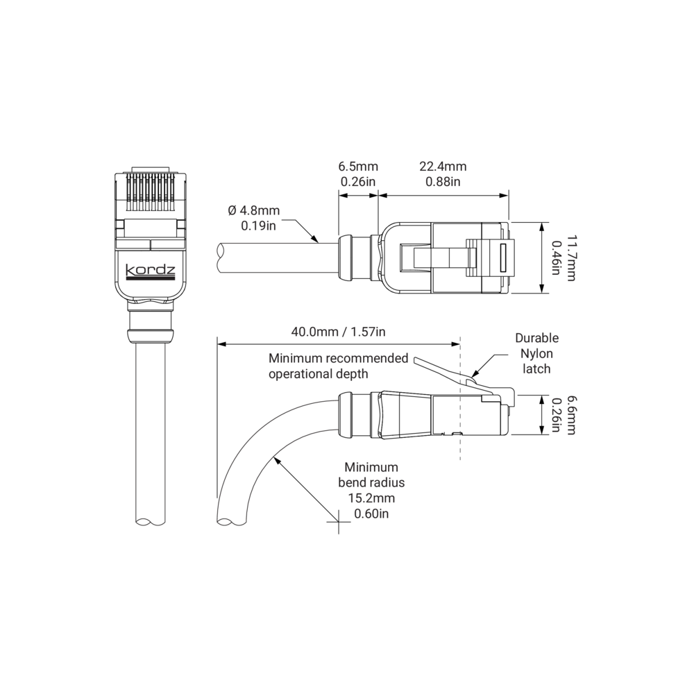 Kordz PRS Slim Profile Cat6A Patch Cord - choose from 8 Colours and 16 Lengths