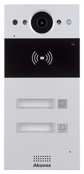 Akuvox R20B2F Compact IP Door Intercom Unit with 2 Buttons (Video & Card reader), incl. Flush Mount Backbox