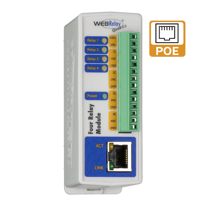 WebRelay Quad X-WR-4R3-E - 4x Output Relay Unit - PoE & DC